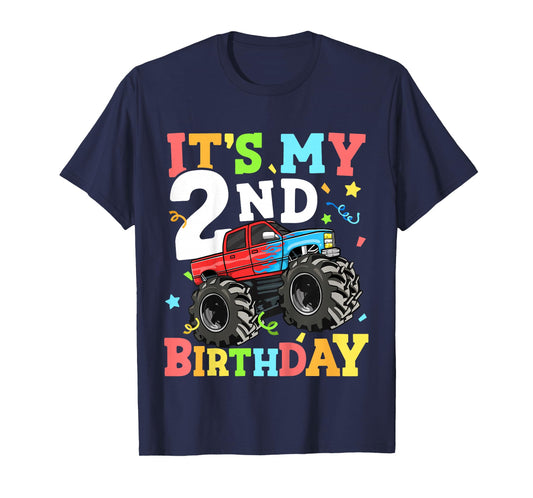 Kids Monster Truck It's My 2nd Birthday Boy Two 2 Toddler T-Shirt