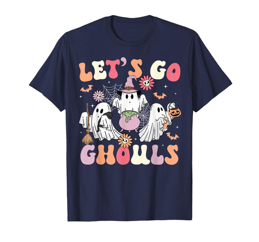 Let's Go Ghouls Halloween Costume Ghost Witch Groovy Retro T-Shirt