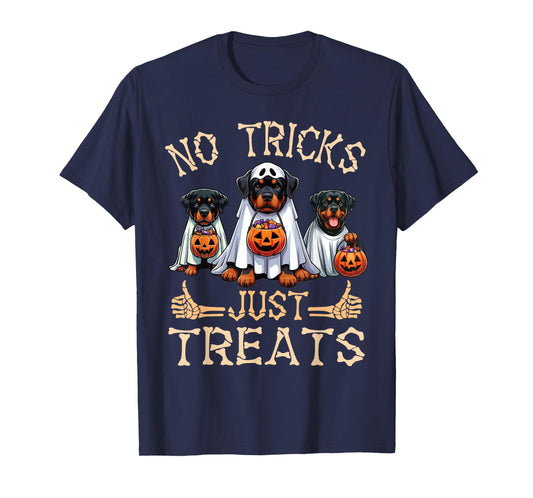 Rottweiler Dog Ghosts Pumpkin Candy No Tricks Just Treats T-Shirt