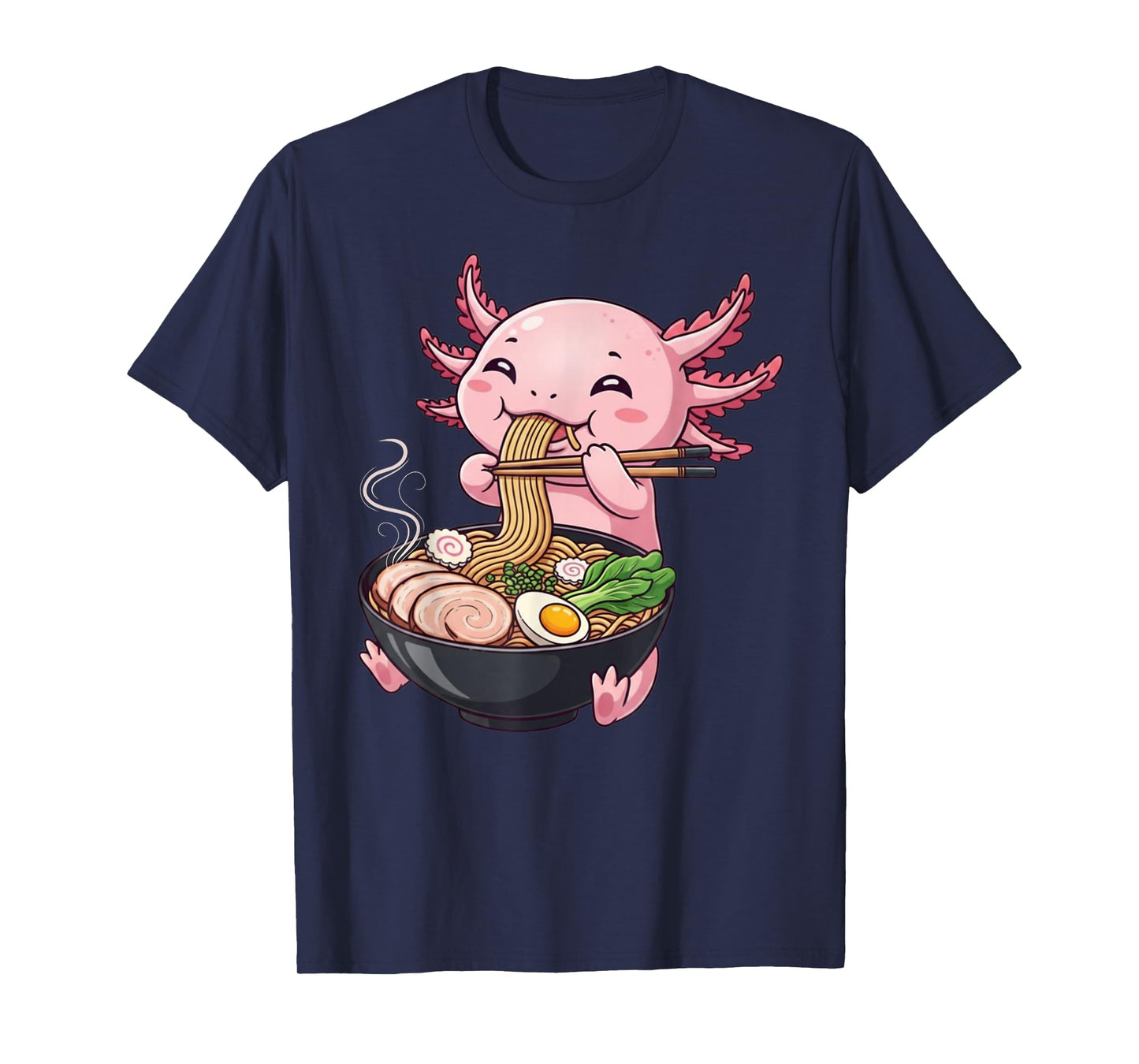 Funny Axolotl Eating Ramen Graphic Tee Japanese Kawaii Anime T-Shirt