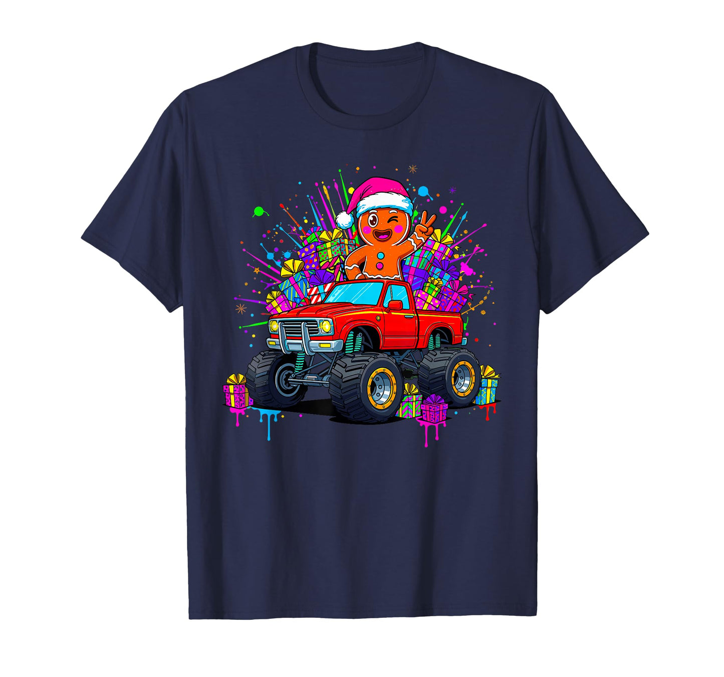 Monster Truck Gingerbread Man Funny Christmas Baking T-Shirt