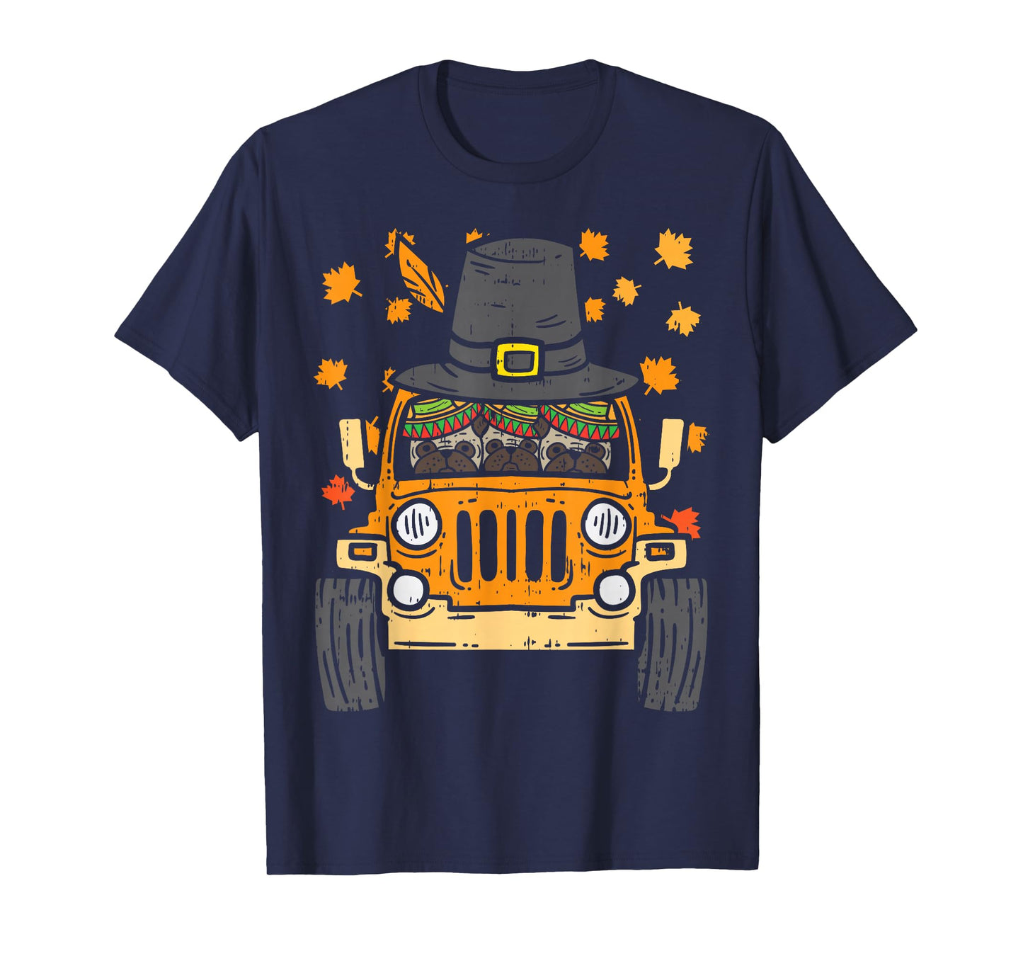 Pilgrim Monster Truck Pugs Thanksgiving Fall Autumn Gift T-Shirt