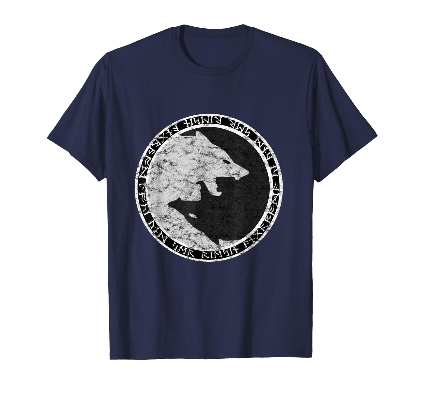 Fenrir Wolf Of Odin With Norse Runes Distressed T-Shirt T-Shirt
