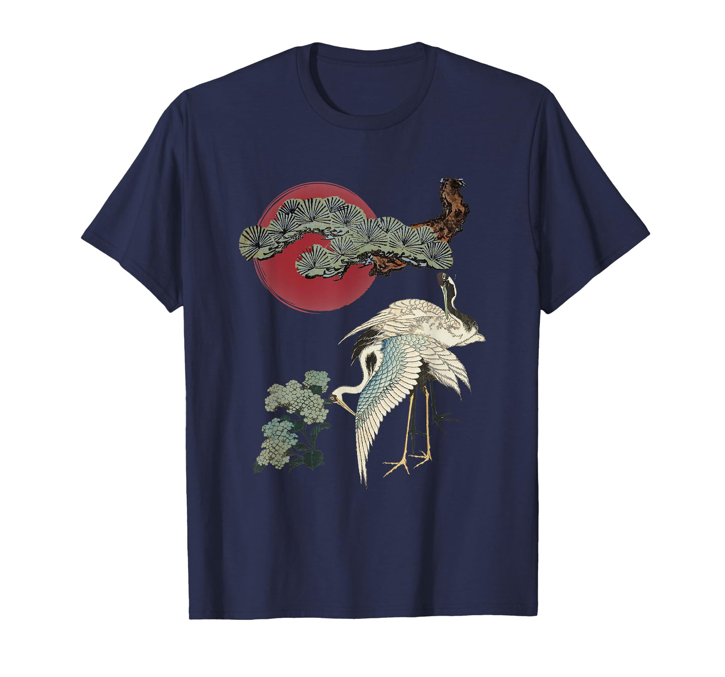 Japanese Crane and Pine Tree Art Elegant Traditional Design T-Shirt