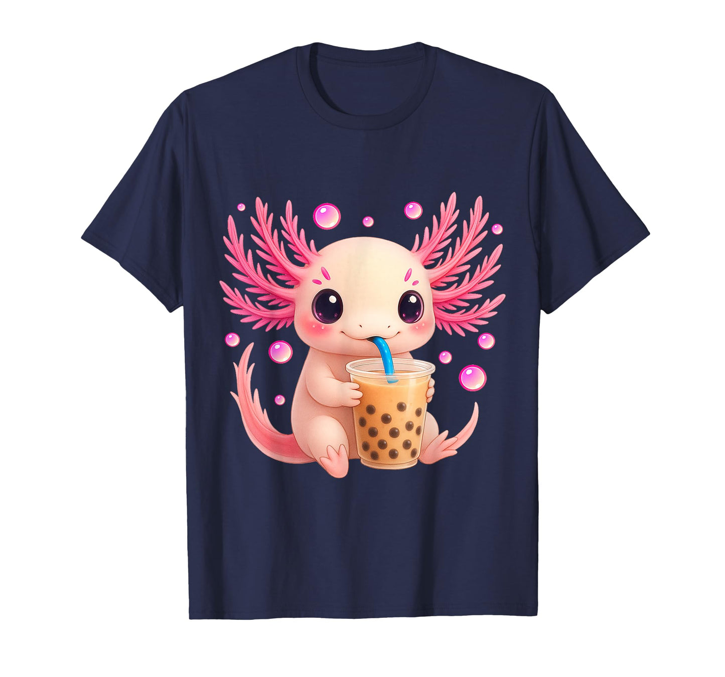 Axolotl Bubble Boba Tea Anime Cute Kawaii Teen Girls Kids T-Shirt