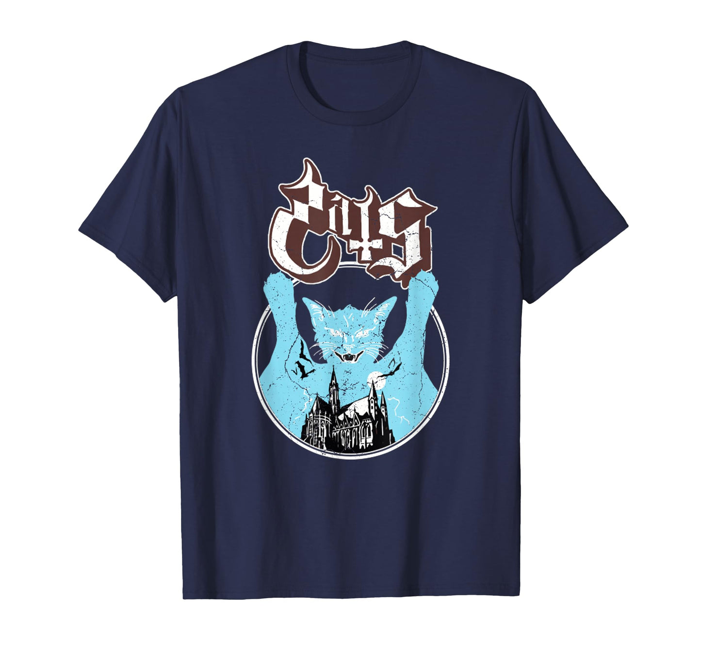 Ghost Vintage Halloween Meow Cat Friend Rock Ghost T-Shirt