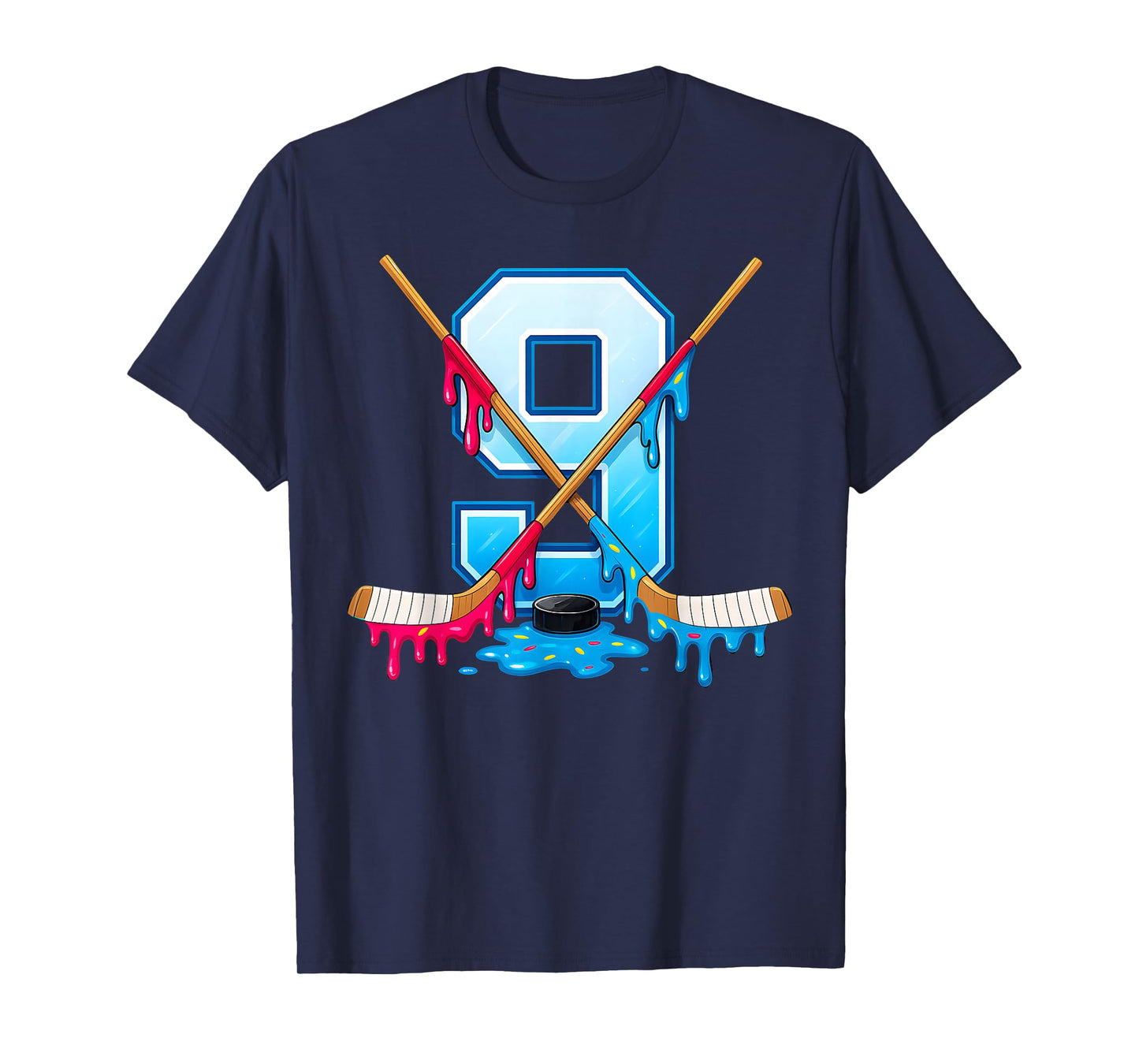 Hockey 9 Year Old Ice Cream Drip Youth 9th Birthday Boys T-Shirt