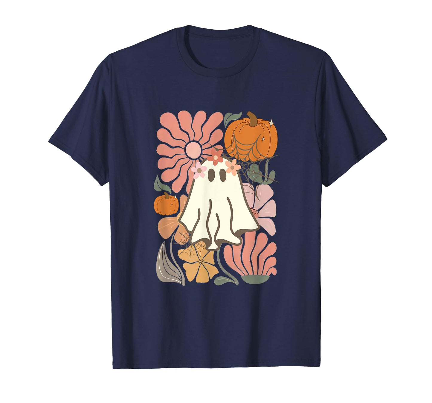 Boho Floral Fall Boho Ghost Cute Halloween for women girl T-Shirt