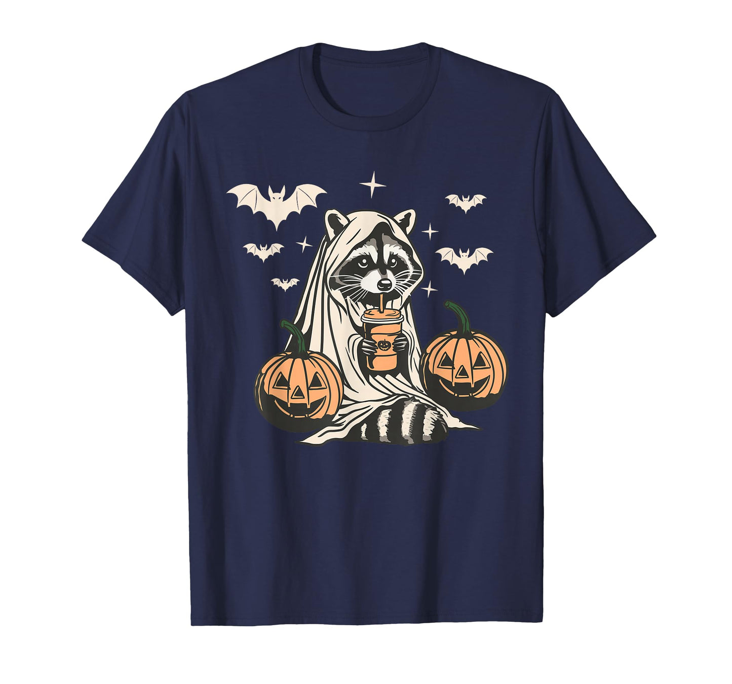 Cute Ghost Pumpkin Halloween Raccoon Costume Raccoon Lovers T-Shirt