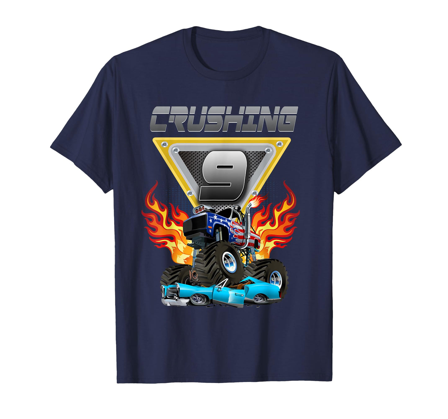 Monster Truck Crushing 9 - Nine Year Old Kid Birthday T-Shirt