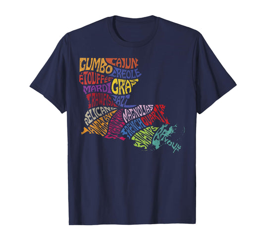 Louisiana State Map Tee Mardi Gras Creole Cajun Culture T-Shirt