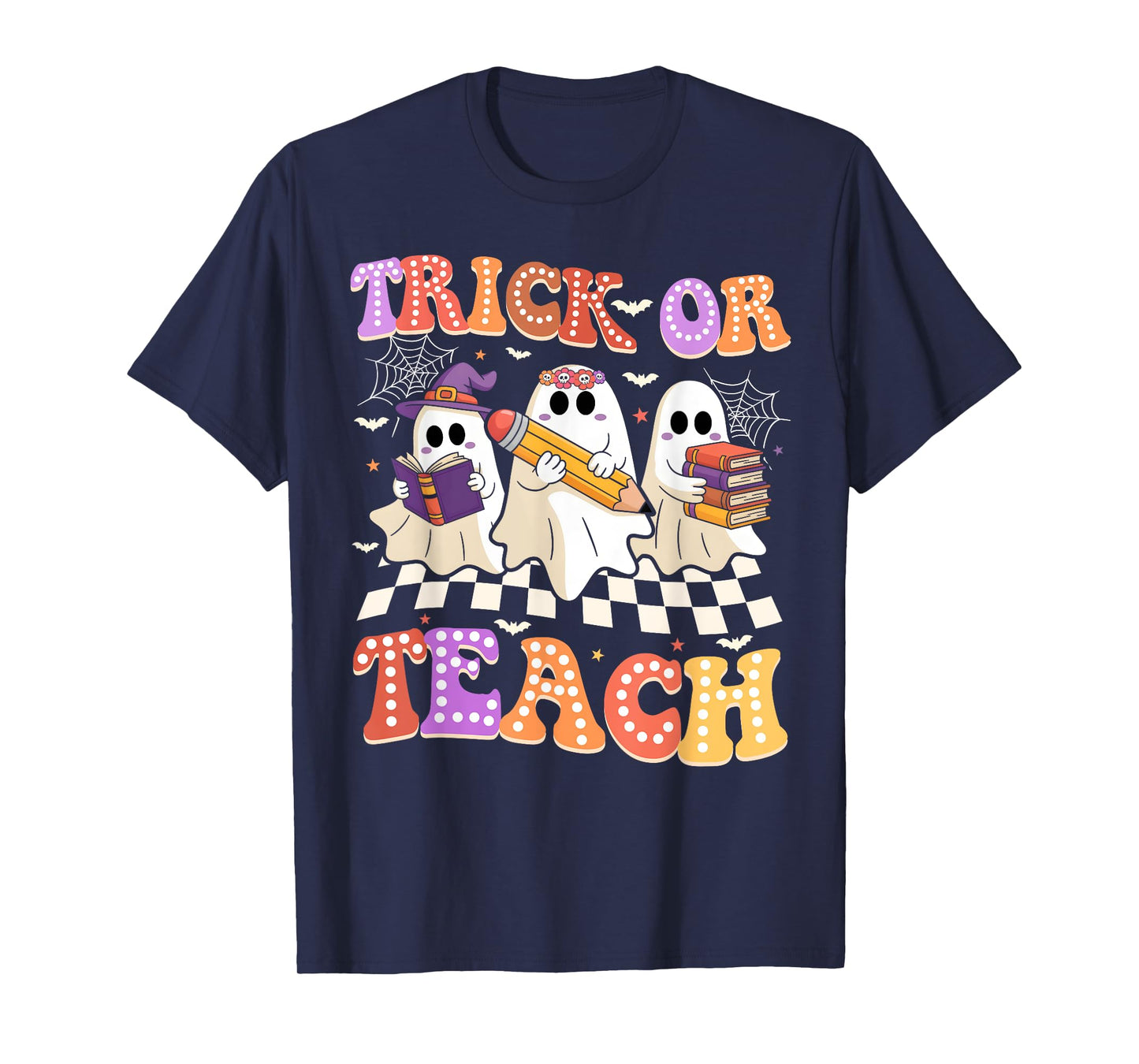 Halloween Groovy Retro Trick Or Teach Teacher Ghost Boo T-Shirt