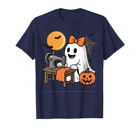Funny Sewing Ghost for Women Cute Quilting Halloween Girl T-Shirt
