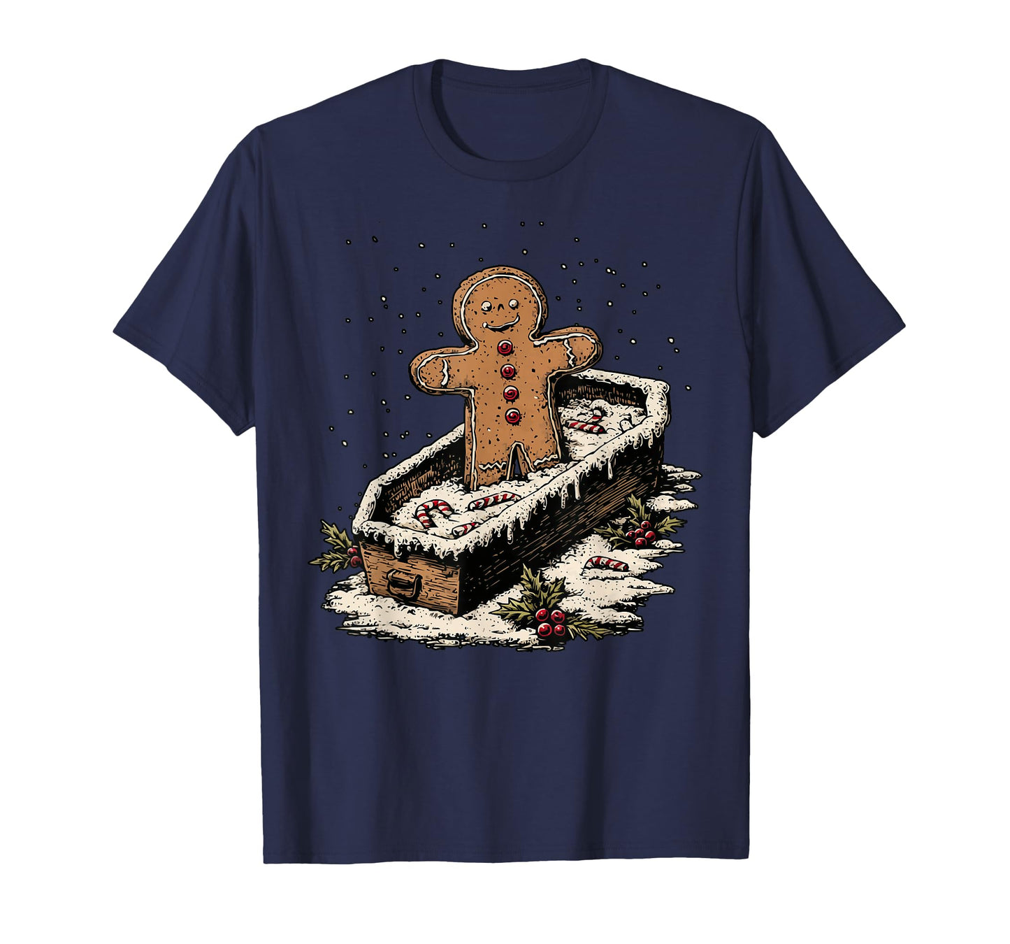 Creepy Gingerbread Goth Winter Humor Gothic Christmas Snowy T-Shirt