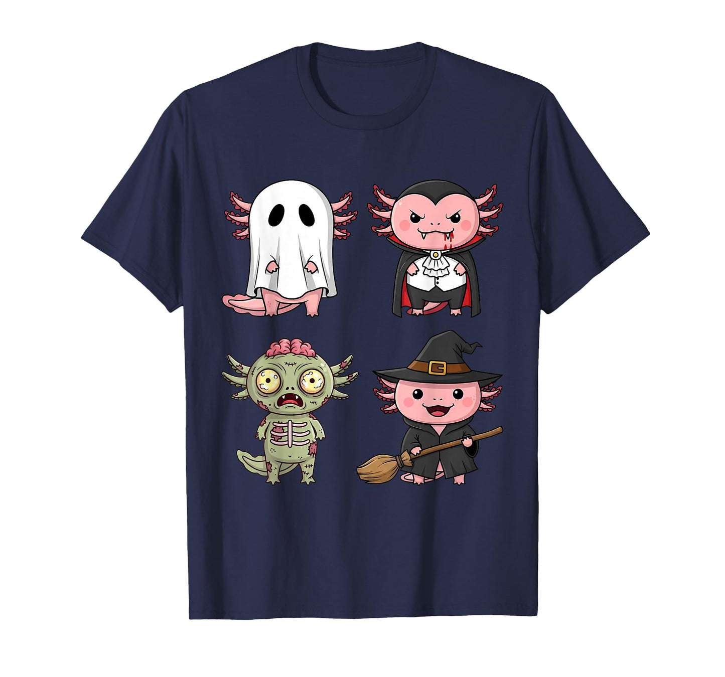 Funny Axolotl Ghost Witch Zombie Cute Axolotl Halloween T-Shirt
