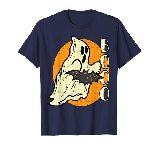 Boo Ghost Bat Retro Vintage Groovy Halloween Men Women Kids T-Shirt