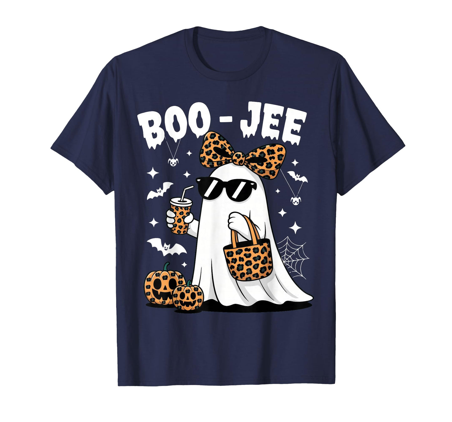 Coquette Leopard Ghost Coffee Boo JEE Halloween Boujee Ghost T-Shirt