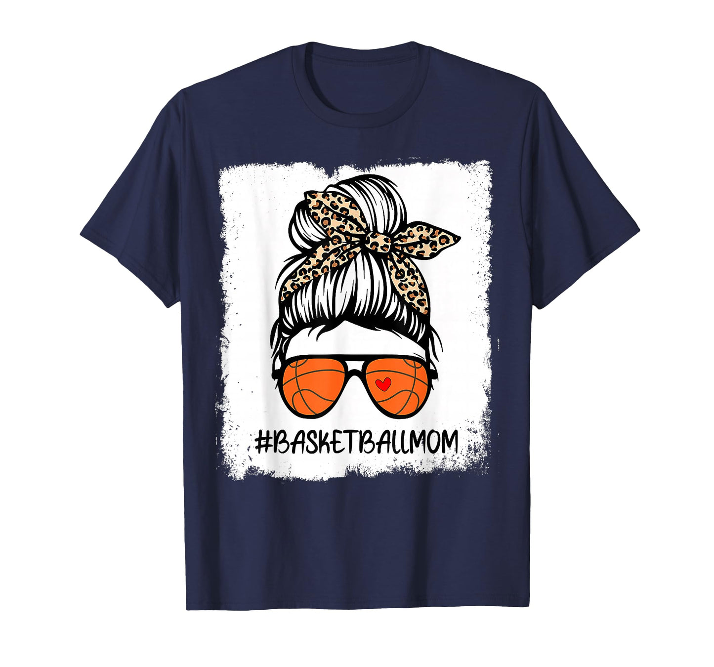 Bleached Basketball Mom Life Leopard Messy Bun Game Day T-Shirt