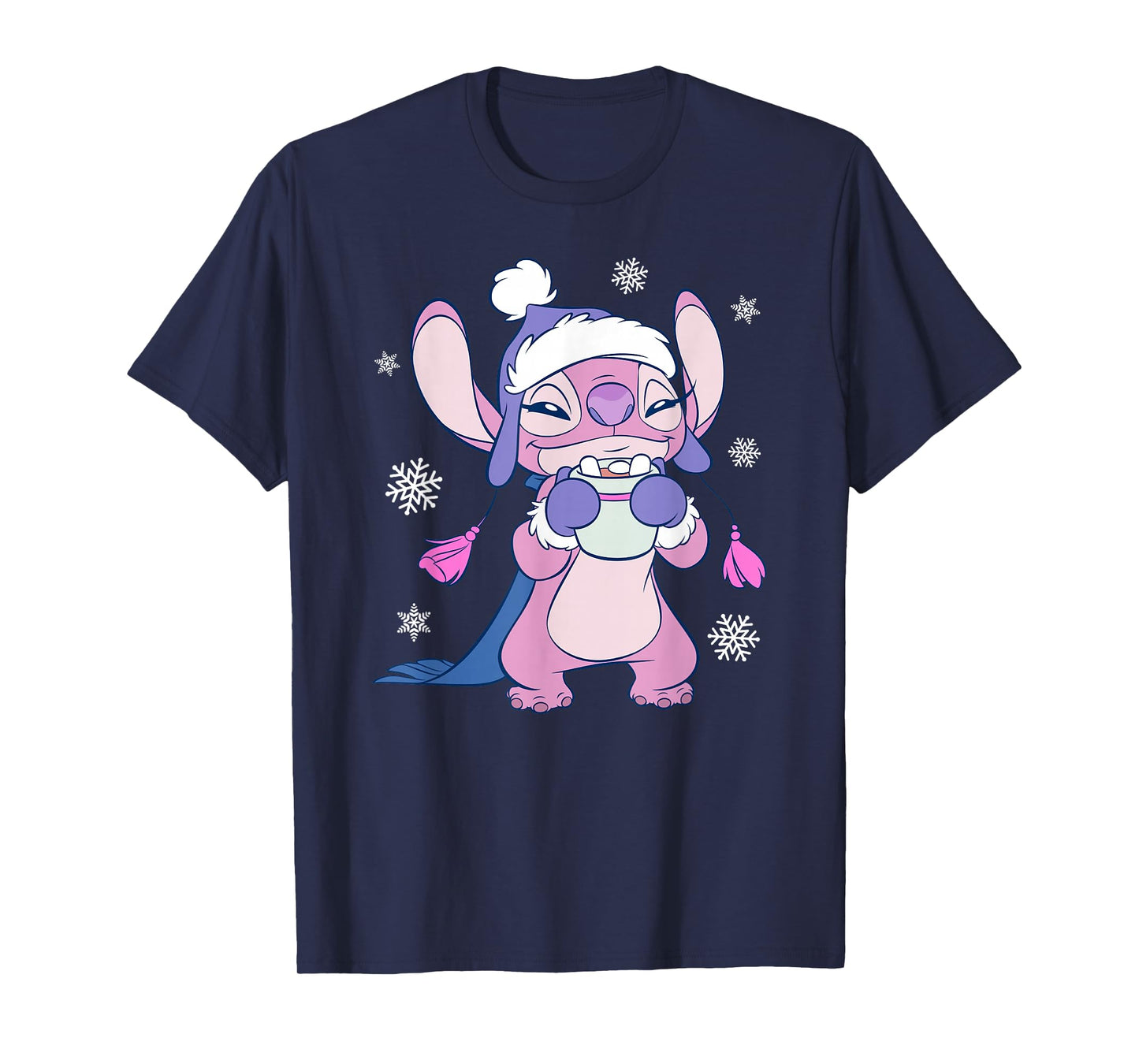 Disney Lilo & Stitch Christmas Angel Enjoying Hot Chocolate T-Shirt