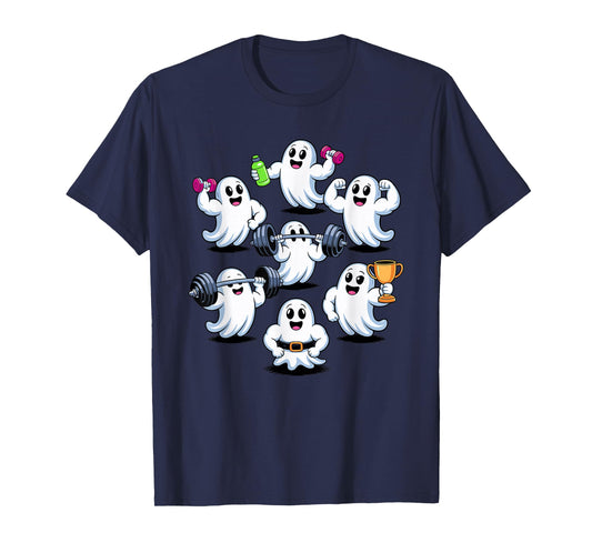Halloween Ghost Barbell Weights Weightlifting Weightlifter T-Shirt