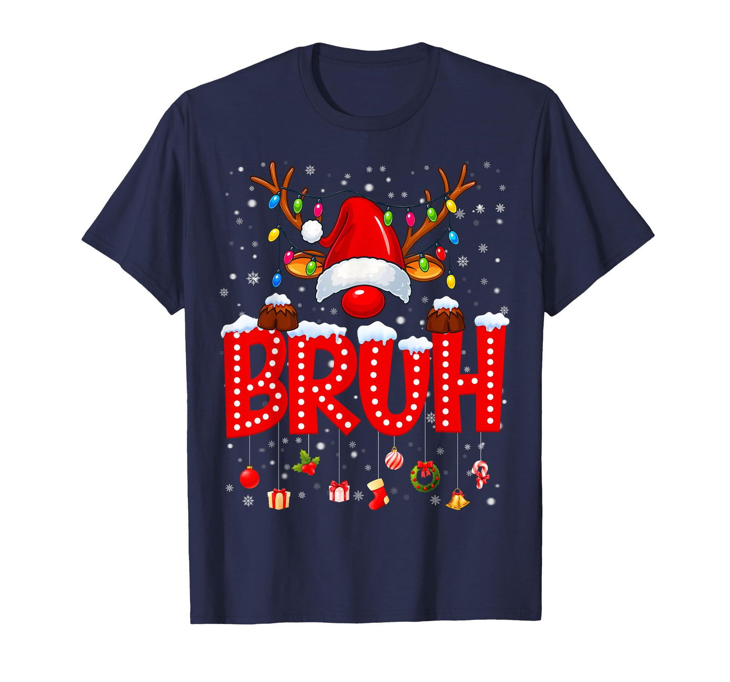 Bruh Reindeer Rudolph Pajamas PJs Christmas Xmas Men Boy Kid T-Shirt
