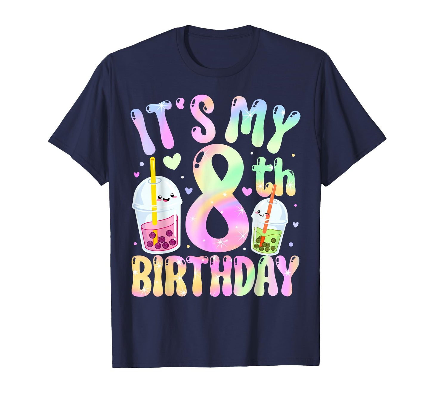 It's My 8th Birthday Bubble Boba Tea Party 8 Year Old Girl T-Shirt