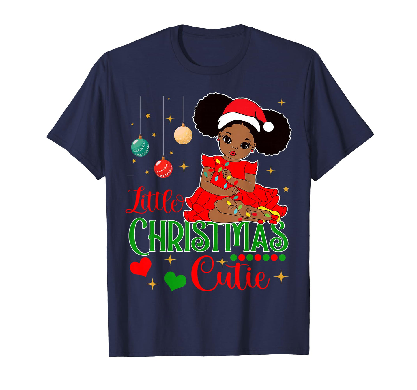 Black Girl Little Christmas Cutie Kids Toddler Girl Xmas Pjs T-Shirt