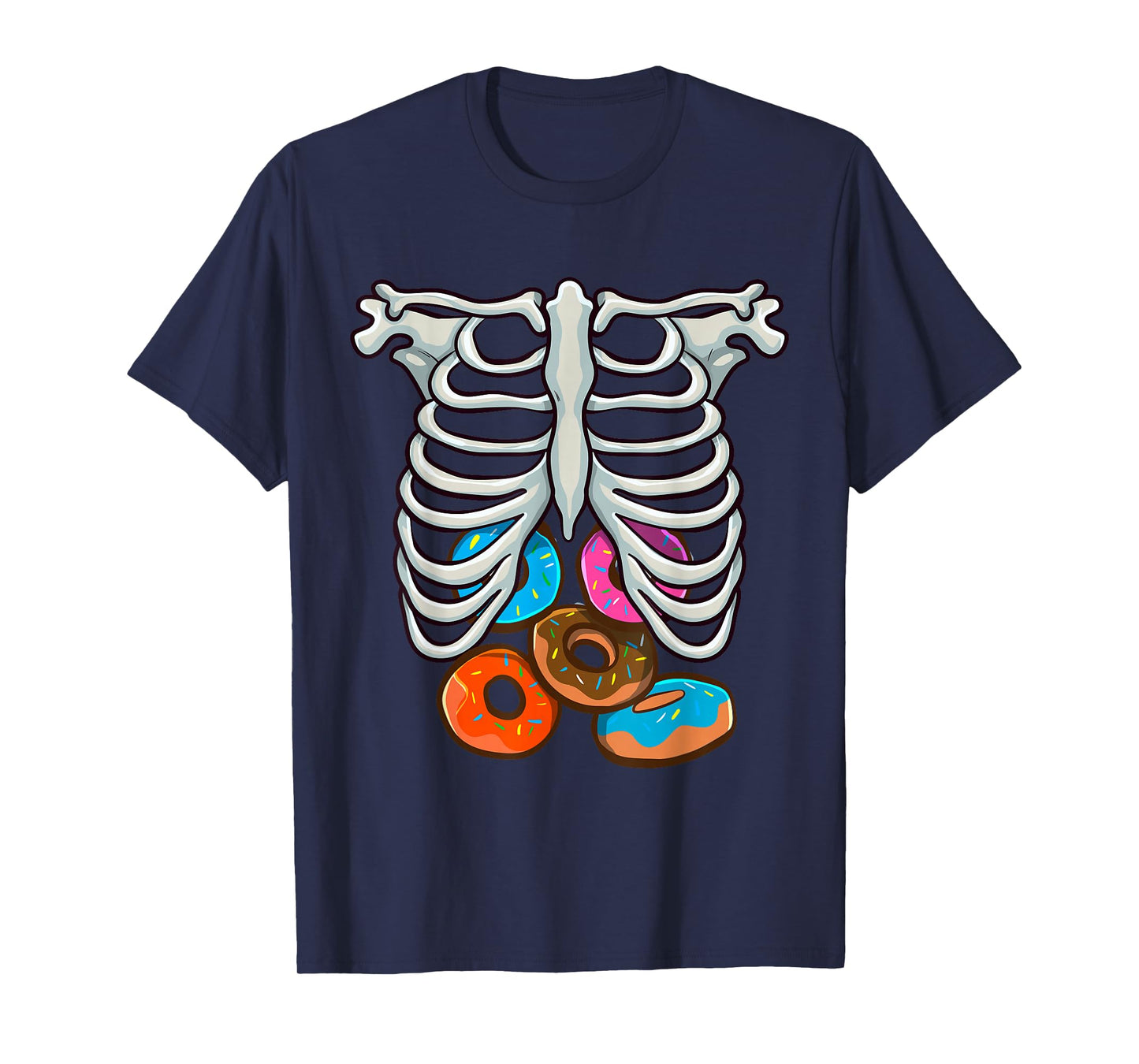 Skeleton Donuts Rib Cage Funny Halloween Costume Cosplay T-Shirt