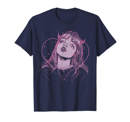 Demon Anime Girl Heart Pastel Goth Alt Pink Grunge Aesthetic T-Shirt