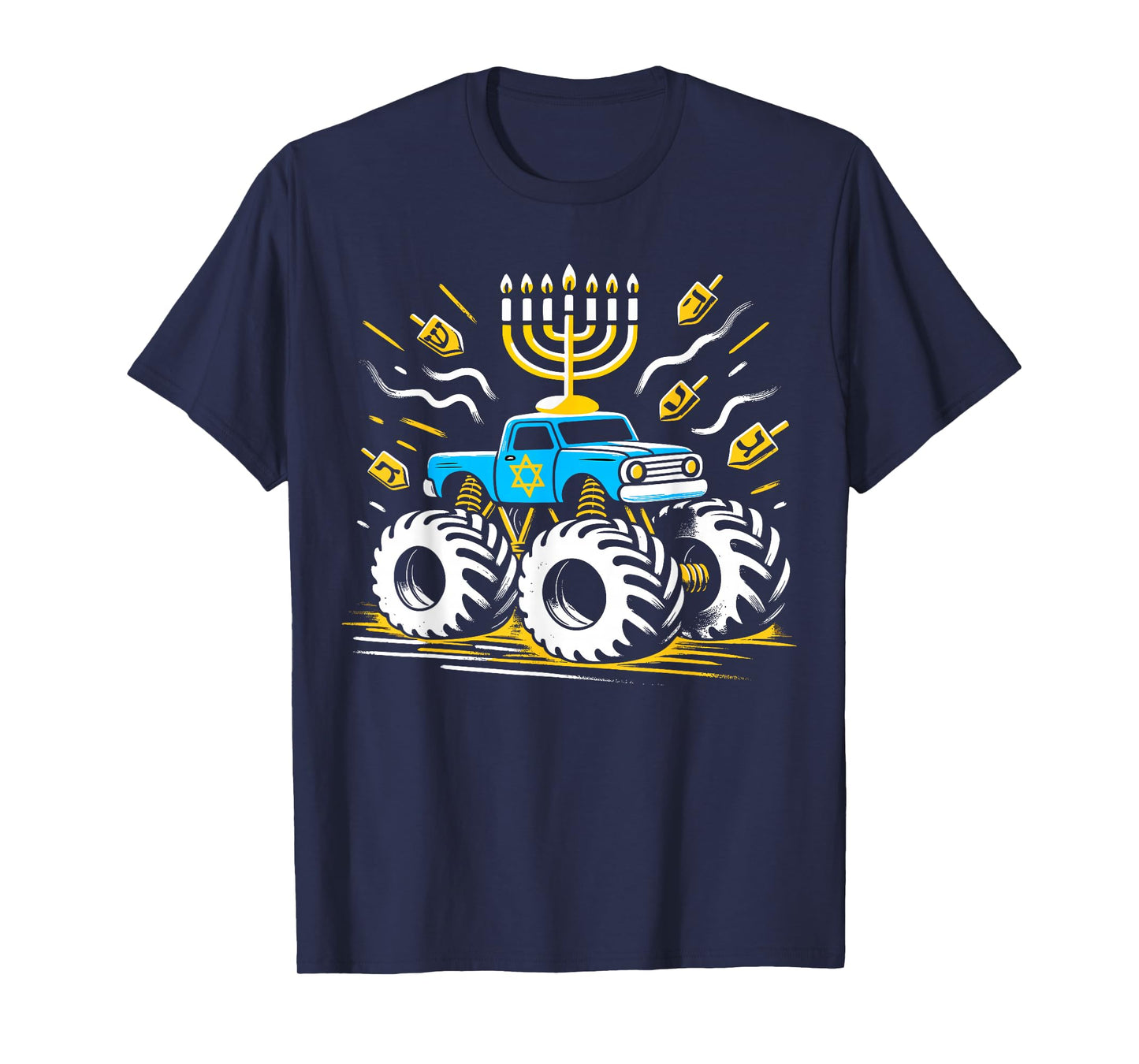 Monster Truck Menorah Dreidel Toddler Boys Hanukkah T-Shirt