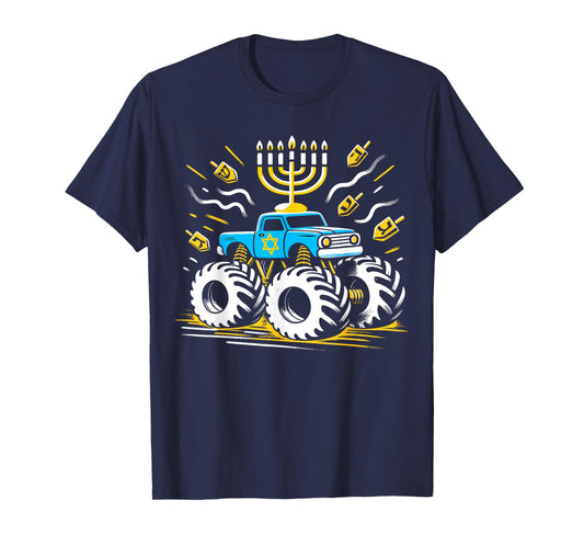 Monster Truck Menorah Dreidel Toddler Boys Hanukkah T-Shirt