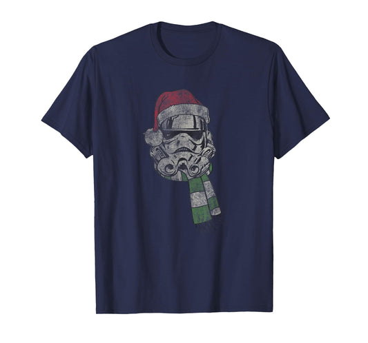 Star Wars Christmas Stormtrooper Santa Hat Distressed Logo T-Shirt