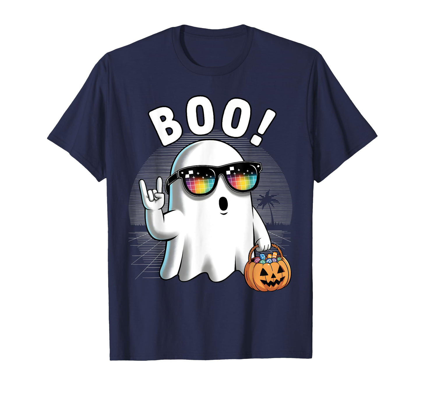 Retro Halloween Pumpkin Boo Ghost Costume Rock T-Shirt