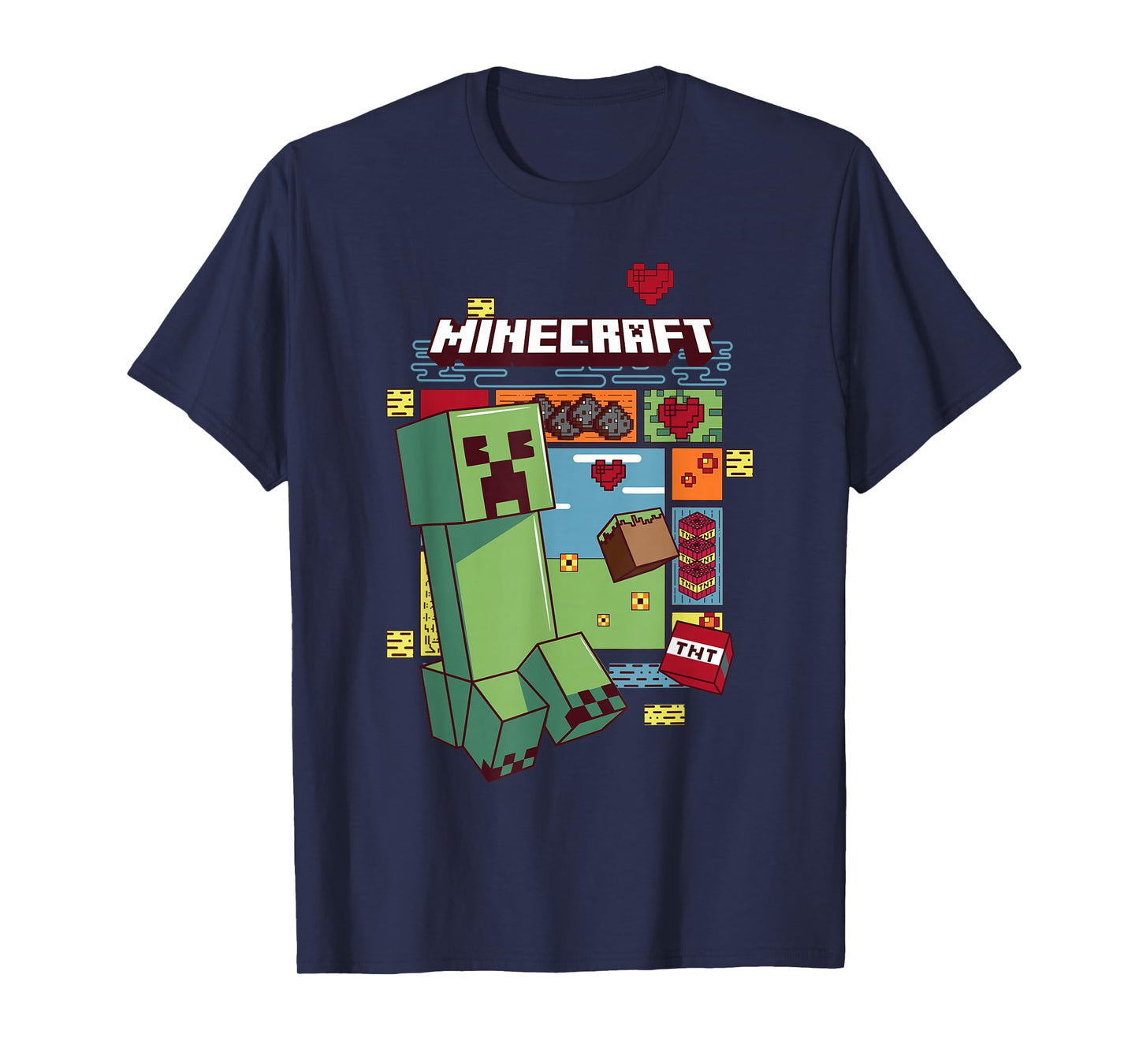 Minecraft Creeper Retro Pixel Grid TNT T-Shirt