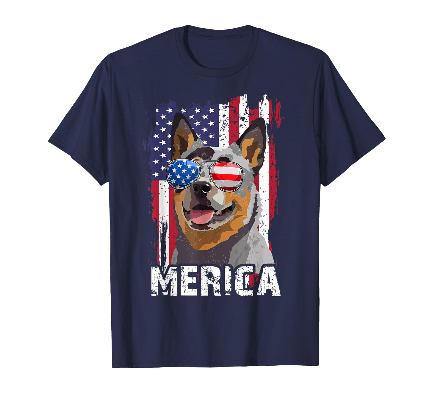 Merica 4th July Australian Cattle Dog US Flag Heeler Mom Dad T-Shirt