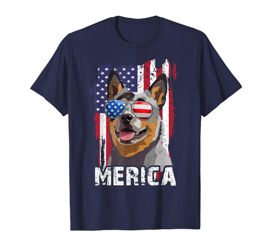 Merica 4th July Australian Cattle Dog US Flag Heeler Mom Dad T-Shirt