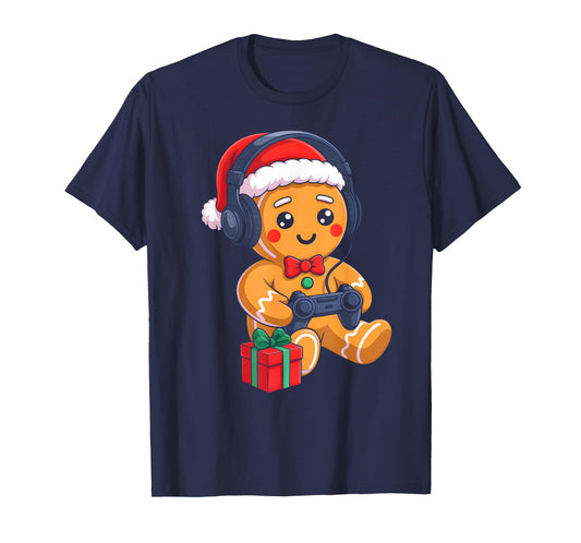 Funny Christmas Gingerbread Man Video Gamer Gaming Boys Men T-Shirt