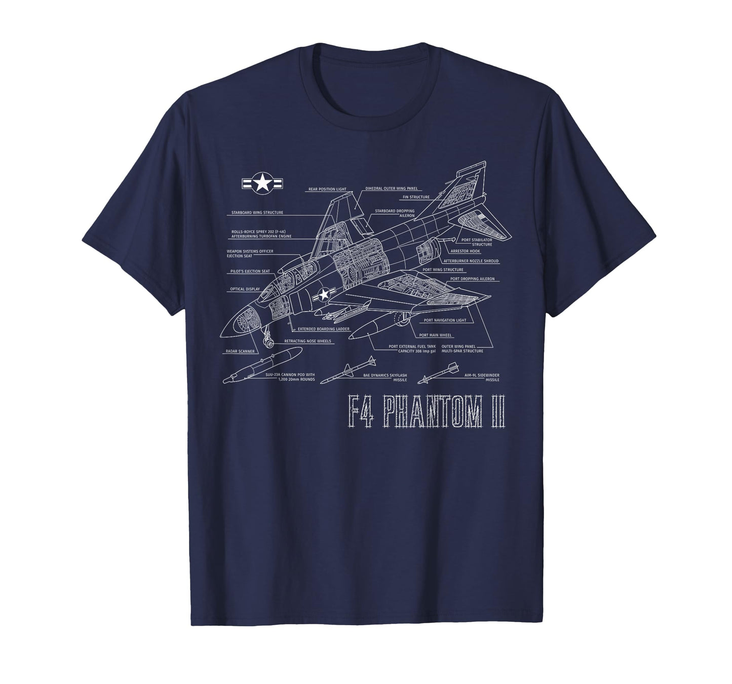 Vintage F4 Phantom II Jet Military Aviation Blueprint Gift T-Shirt
