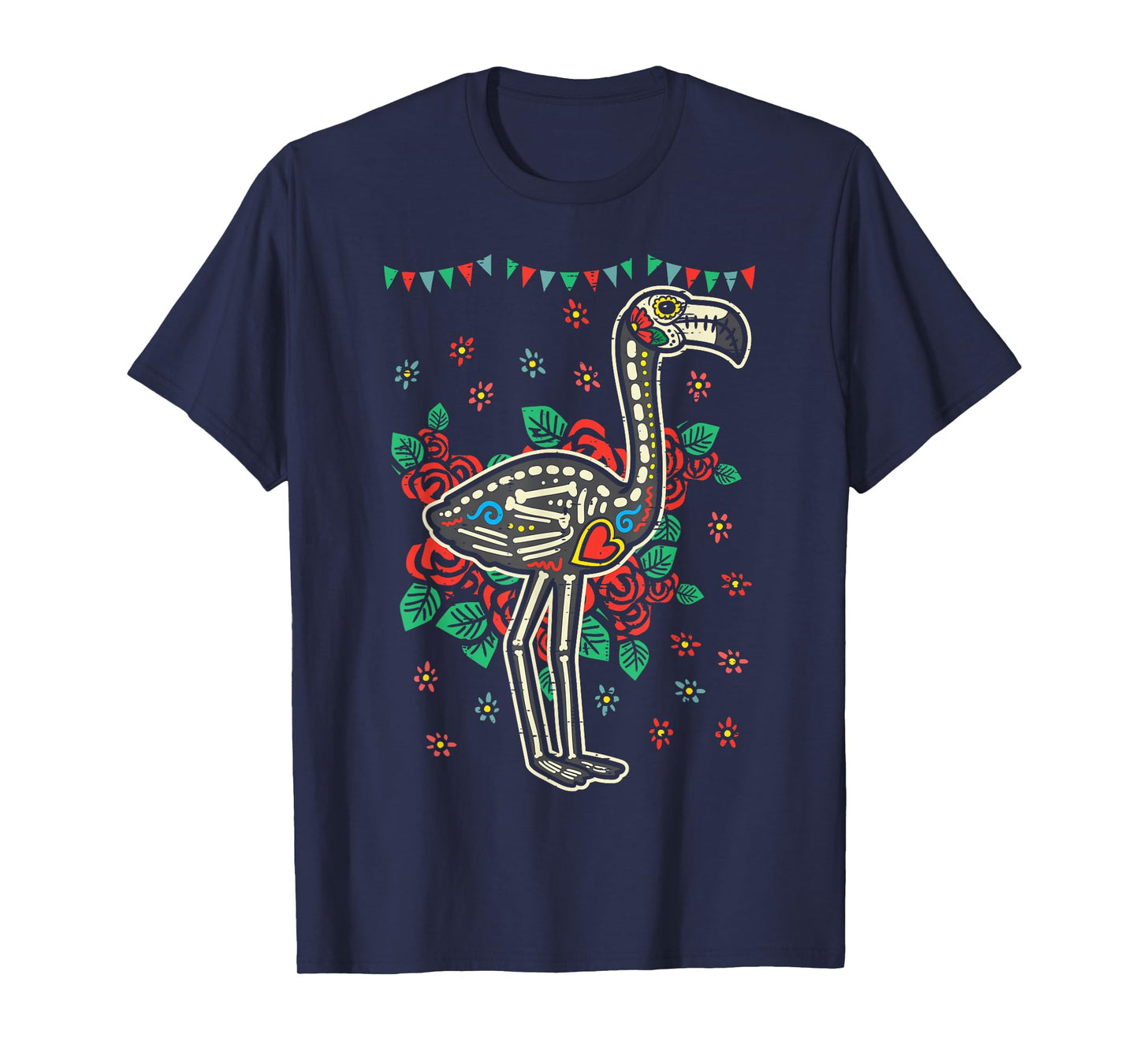 Sugar Skull Flamingo Dia De Muertos Mexican Halloween Bird T-Shirt