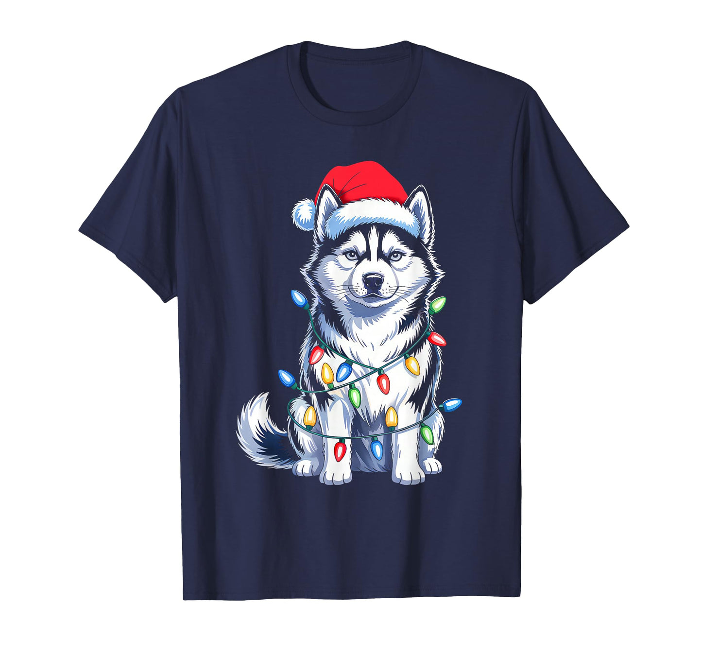 Husky Dog Tree Christmas Lights Funny Xmas Pajamas Dog Lover T-Shirt