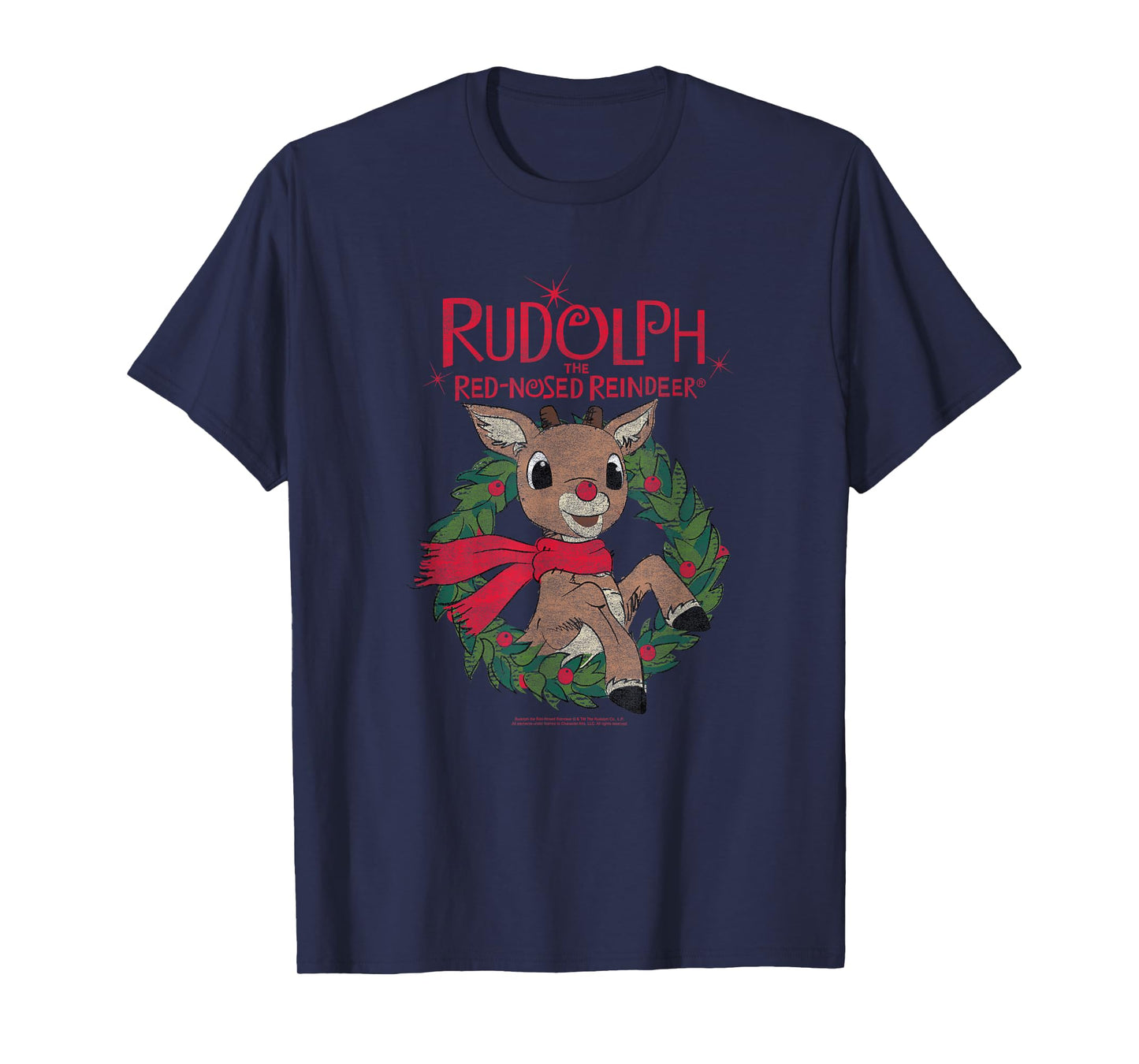 Rudolph Holiday Wreath Illustration Vintage Christmas T-Shirt