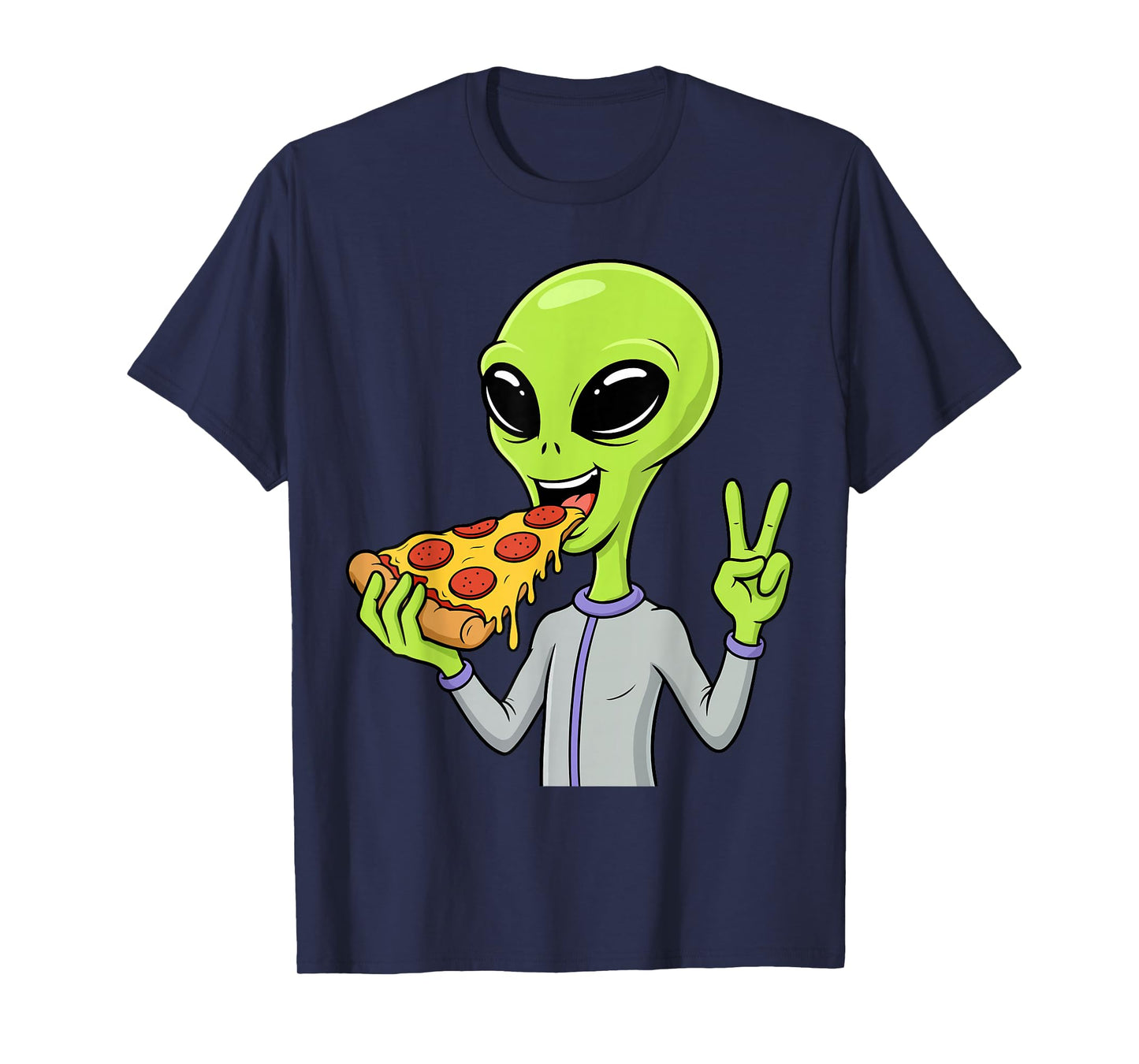 Alien Head Eating Pizza UFO Extraterrestrial Snack Fast Food T-Shirt