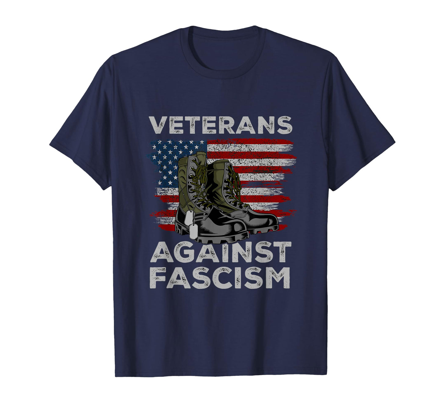 Veterans Against Fascism Vintage US Flag Combat Boots Army T-Shirt