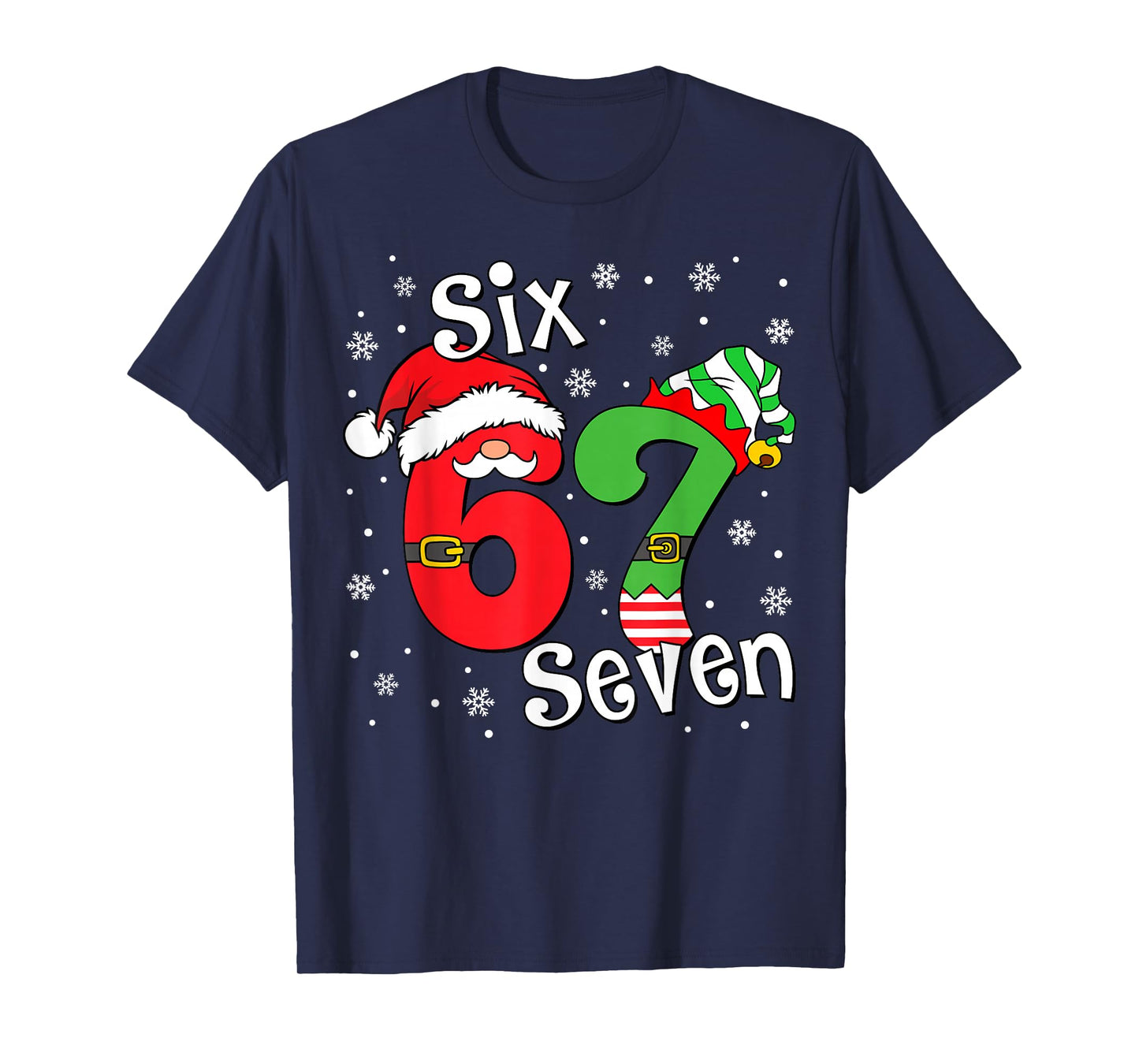 Funny Six Seven 67 Meme 6 7 Elf Santa Christmas Pajamas Kids T-Shirt
