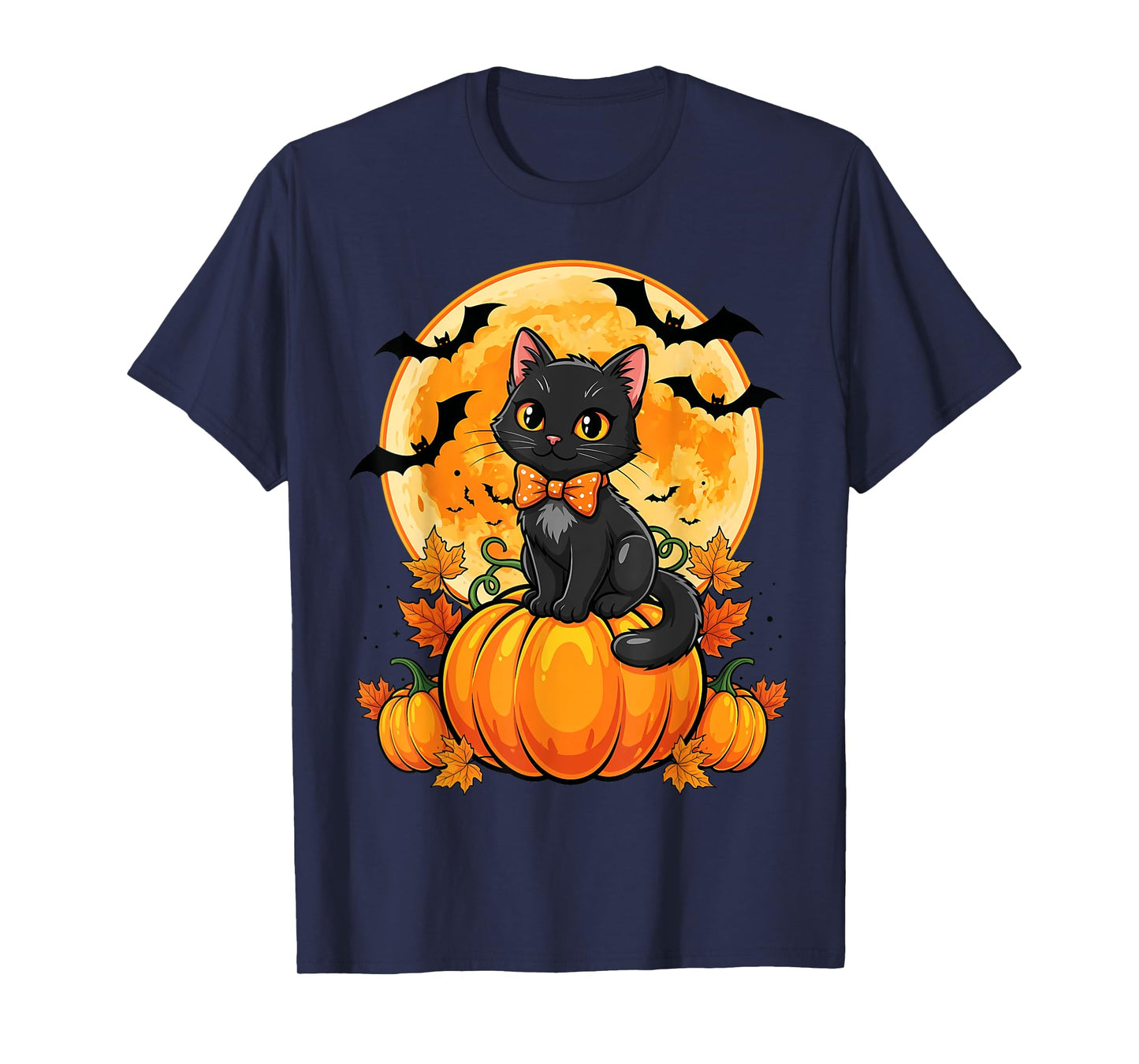 Retro Black Cat Pumpkin Halloween Costume Fall Autumn Season T-Shirt