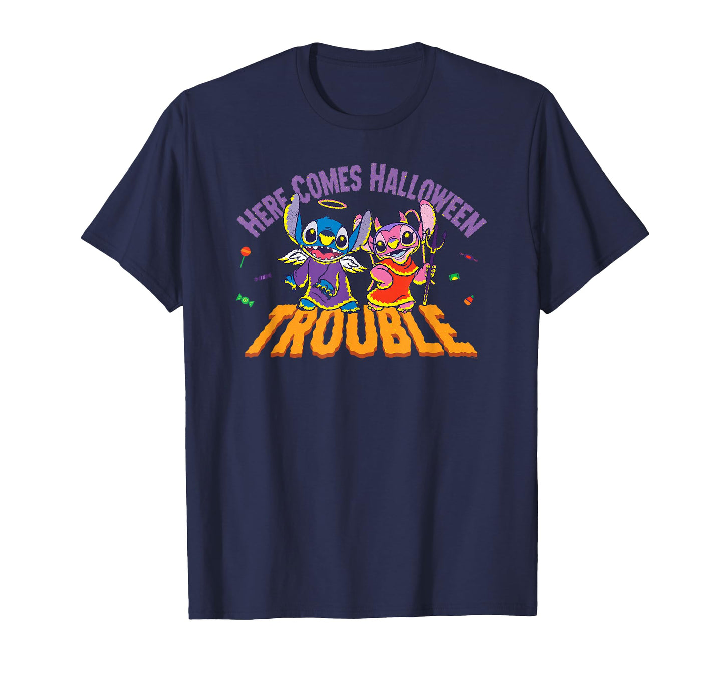 Disney Stitch & Angel Here Comes Halloween Trouble T-Shirt