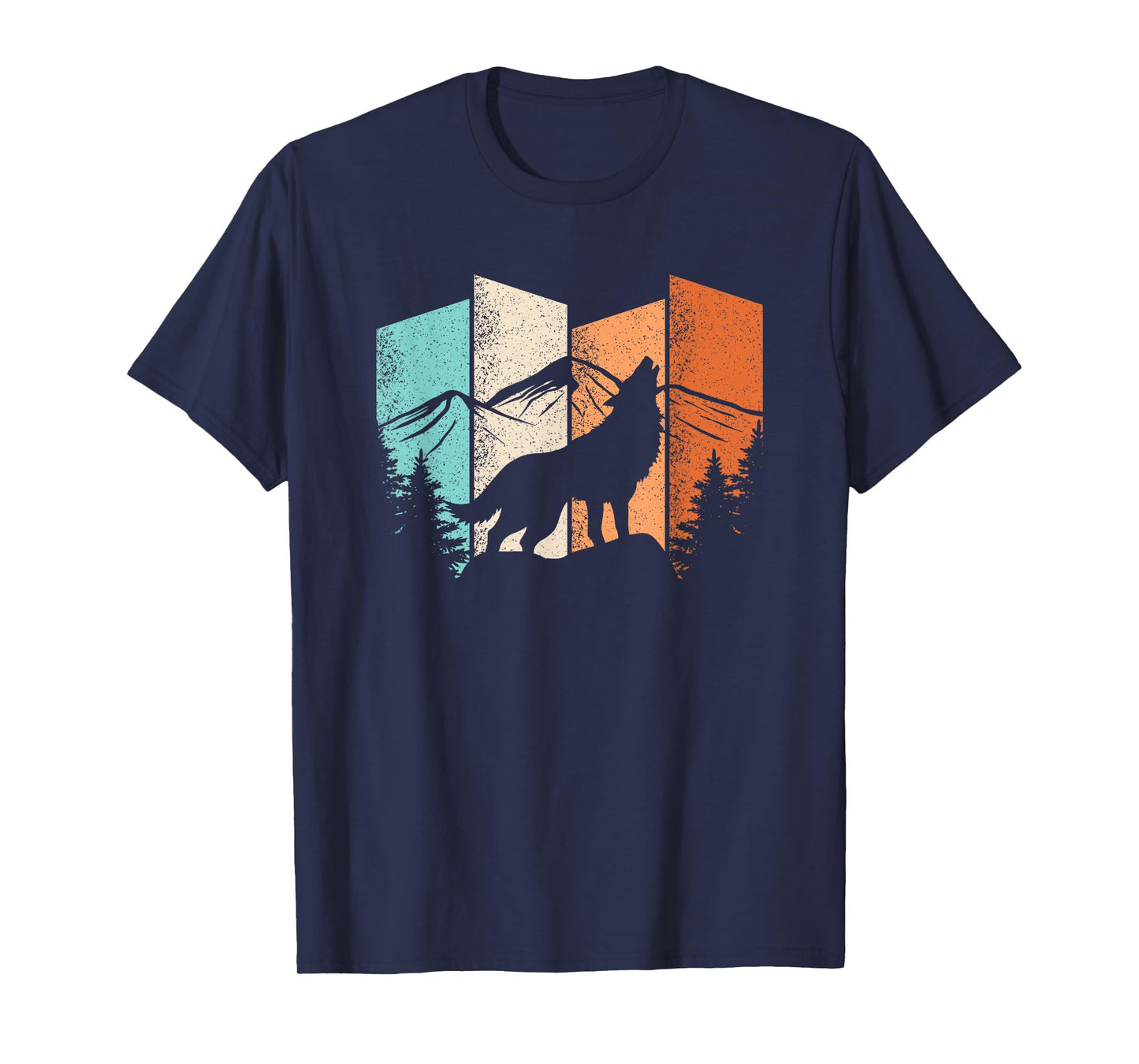 Retro Wolf Landscape Mountain Trees Wolf Lover Men Women T-Shirt