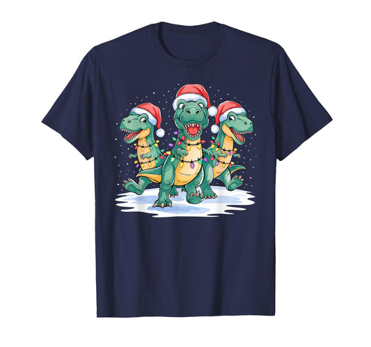 Funny Christmas Santa Reindeer Cute Dinosaur Santa Christmas T-Shirt