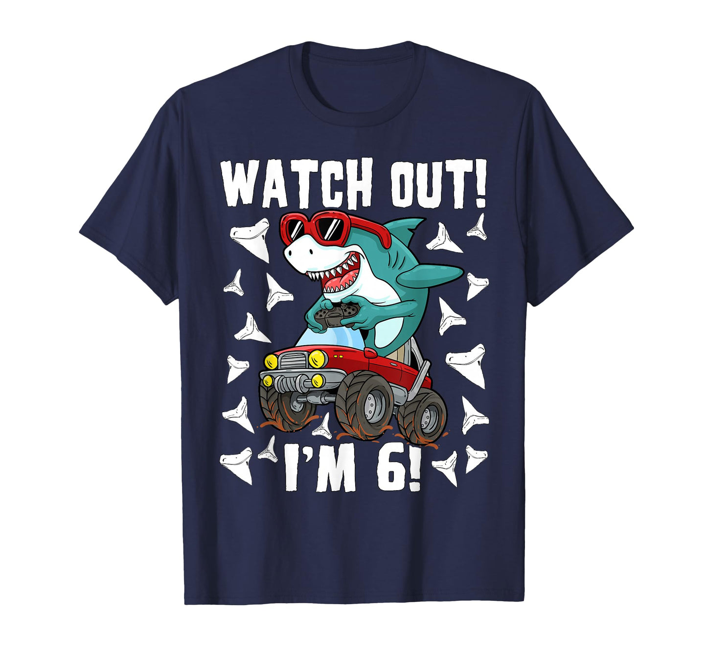 6 Years Old 6th Birthday Shark Boy Girl Monster Truck Gamer T-Shirt
