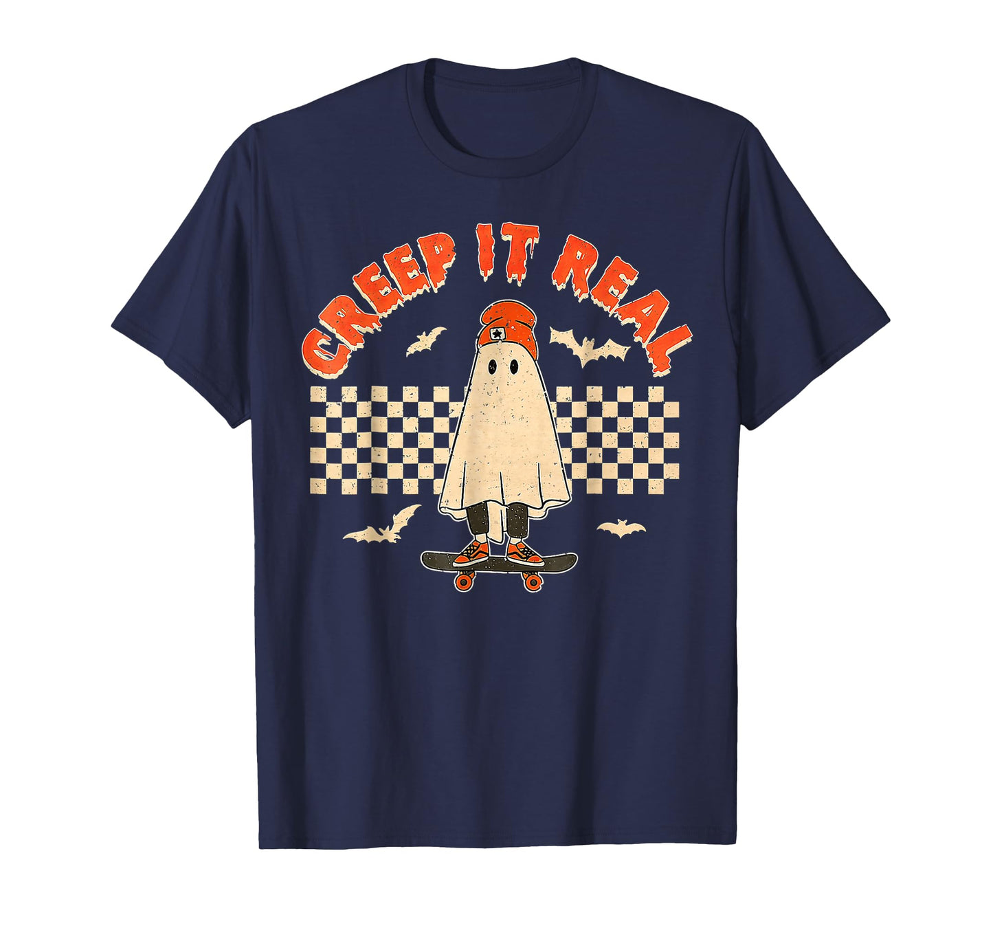 Creep It Real Skateboarding Ghost Retro Halloween Costume T-Shirt